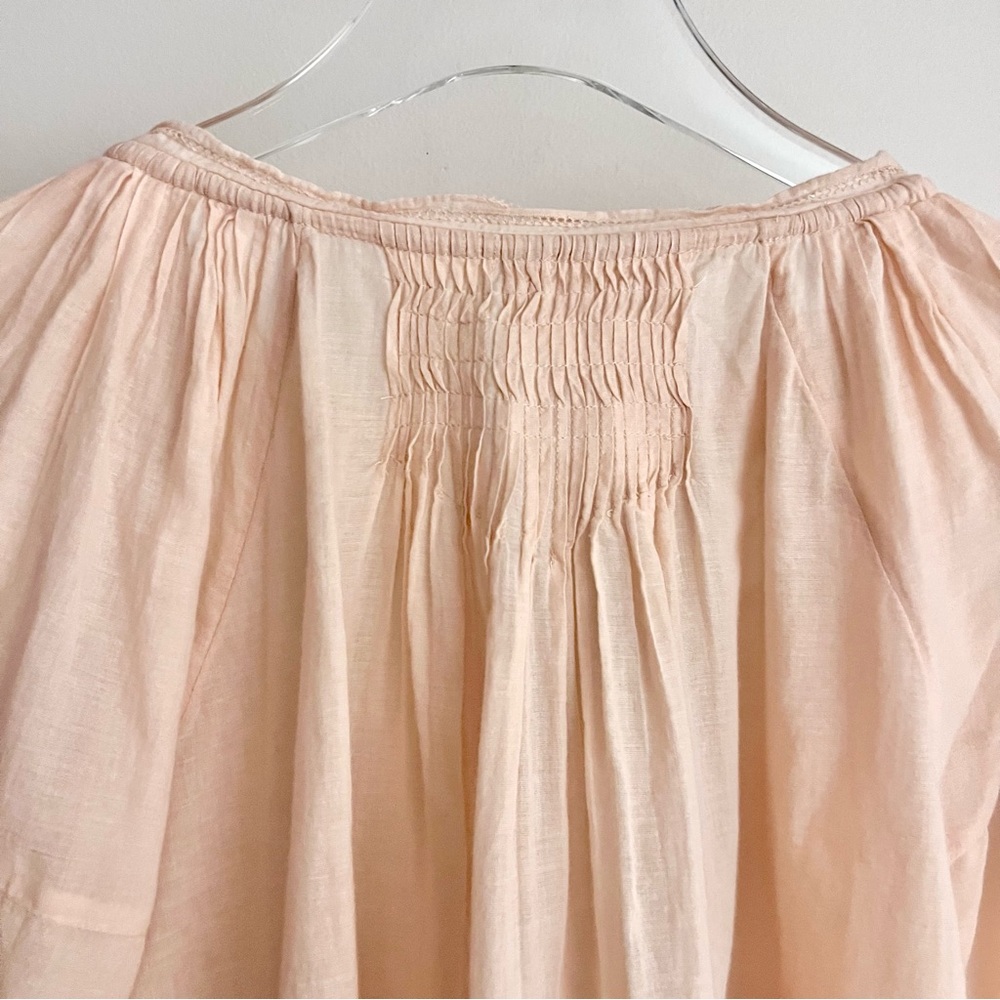 Free People Pale Peach Embroidered Lightweight Cotton Peasant Blouse - Picture 10 of 16